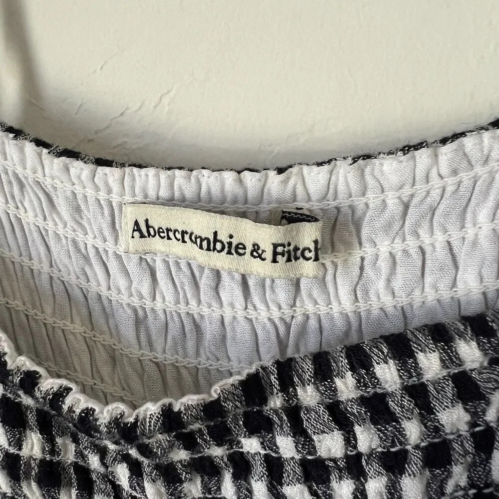 Abercrombie & Fitch Gingham Smocked Mini Dress Navy White‎ Cottagecore Size S